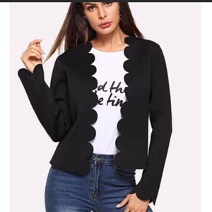 NWOT SHEIN Black Modern Blazer w/t Scalloped Edges